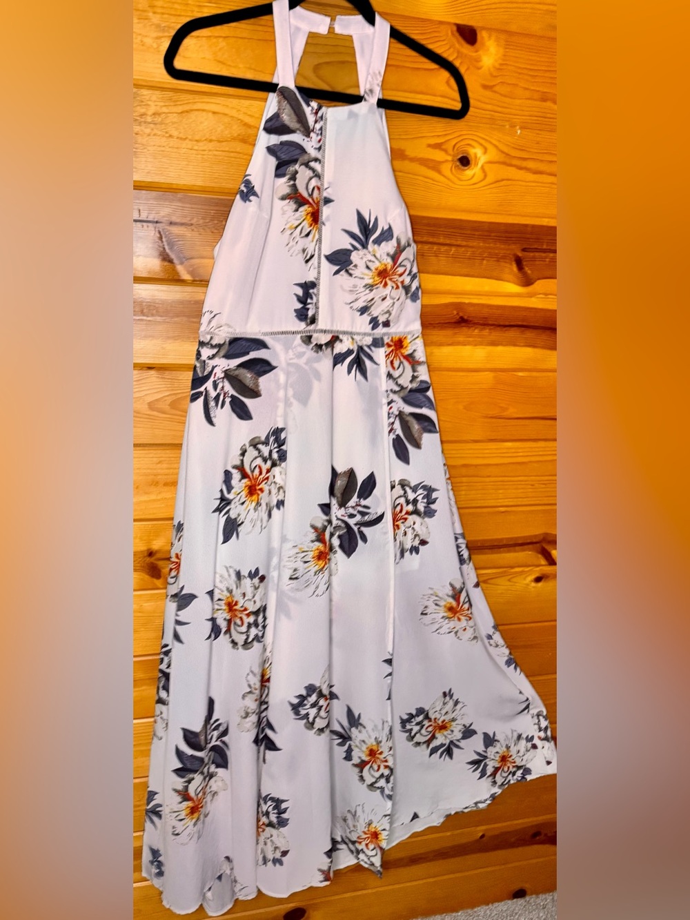 YOINS Crepe Floral Open Back Halter Maxi Dress